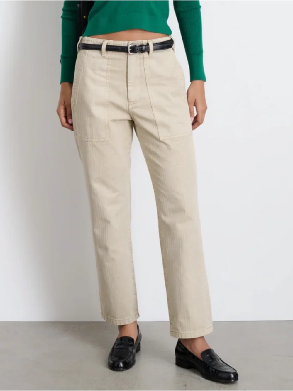 ALEX MILL Women’s Neil Paint in Herringbone, Putty, khaki straight leg